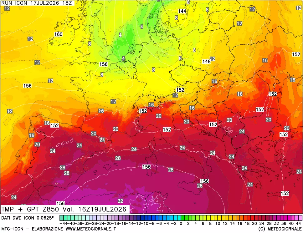 mappa 850 hPa Temp + GPT