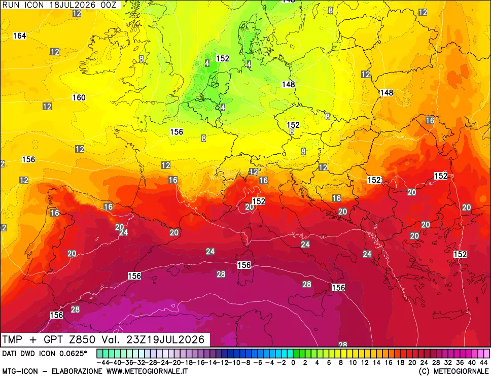mappa 850 hPa Temp + GPT