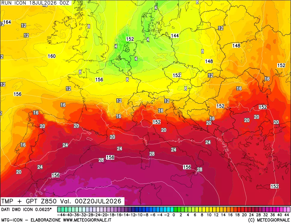 mappa 850 hPa Temp + GPT