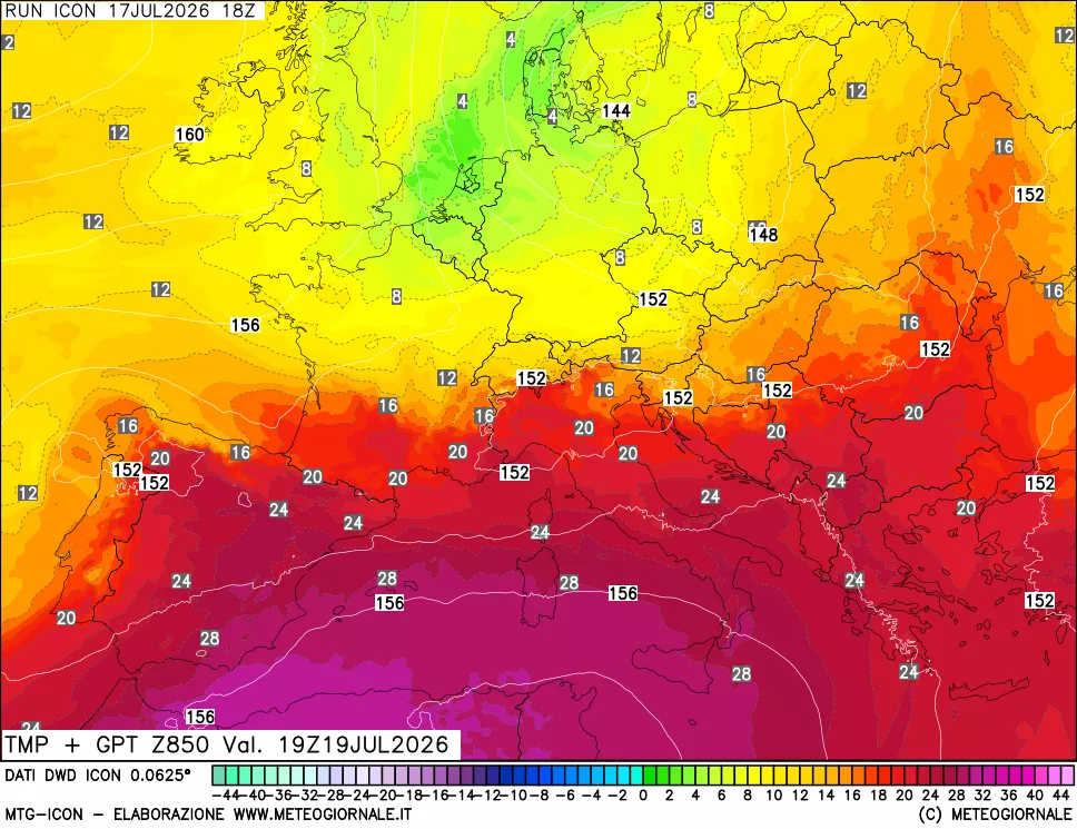 mappa 850 hPa Temp + GPT