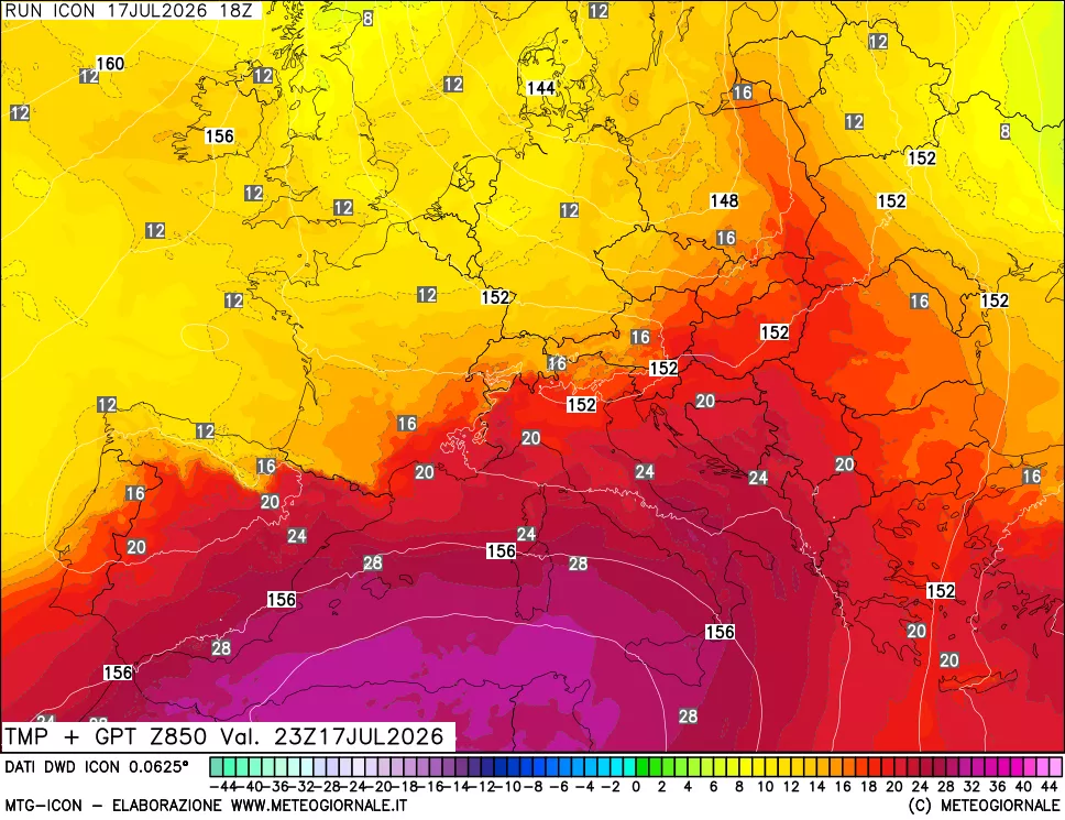 mappa 850 hPa Temp + GPT