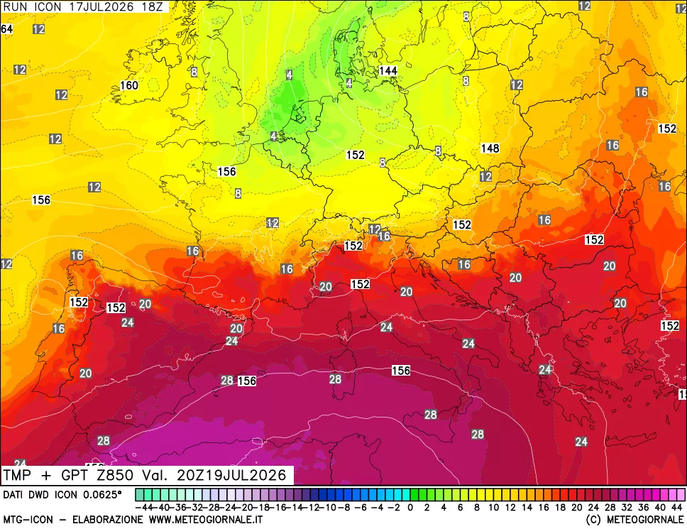 mappa 850 hPa Temp + GPT