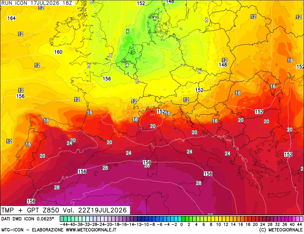 mappa 850 hPa Temp + GPT