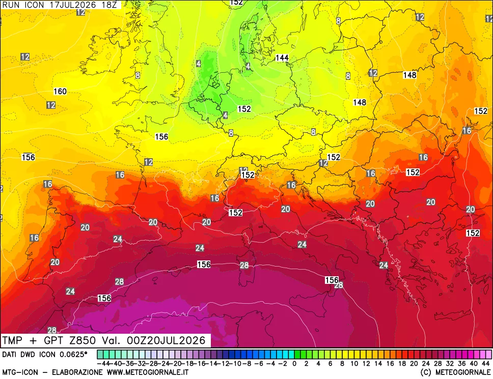 mappa 850 hPa Temp + GPT