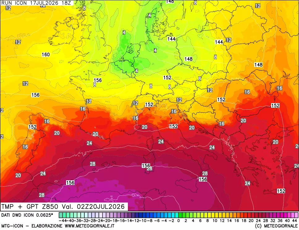 mappa 850 hPa Temp + GPT