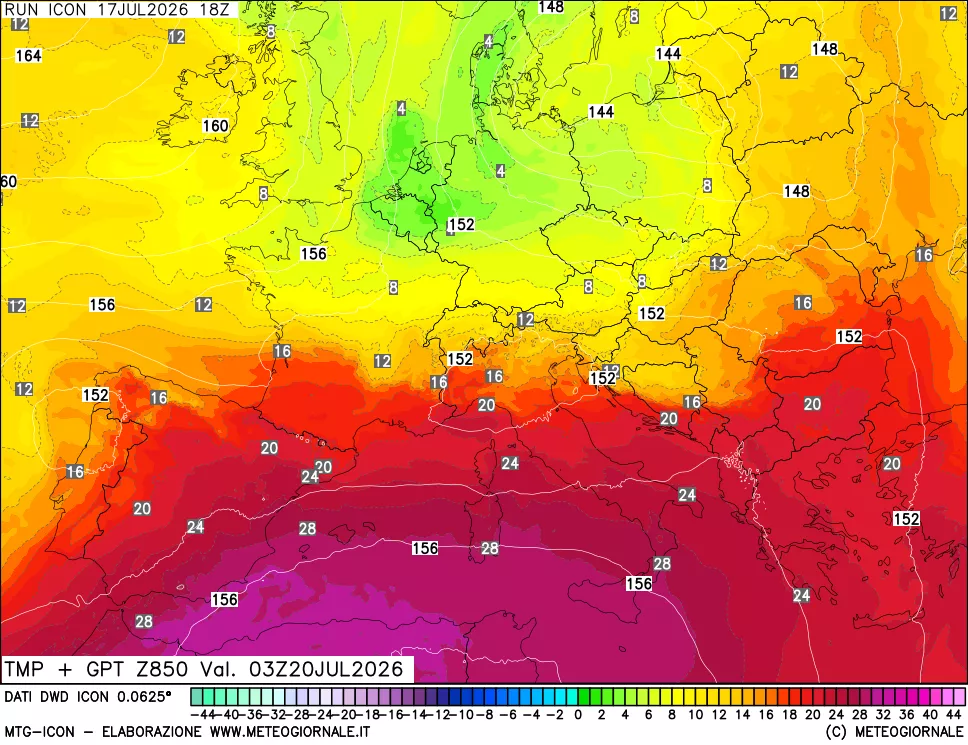 mappa 850 hPa Temp + GPT