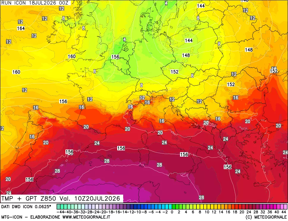 mappa 850 hPa Temp + GPT
