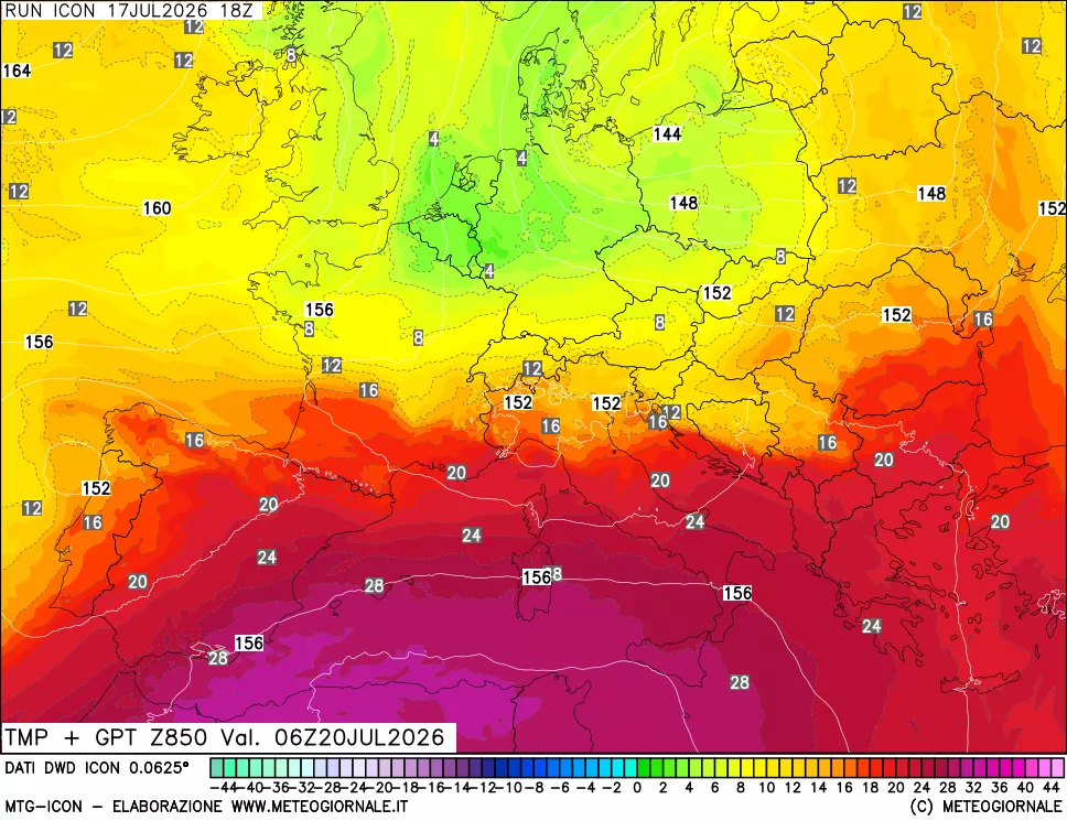 mappa 850 hPa Temp + GPT