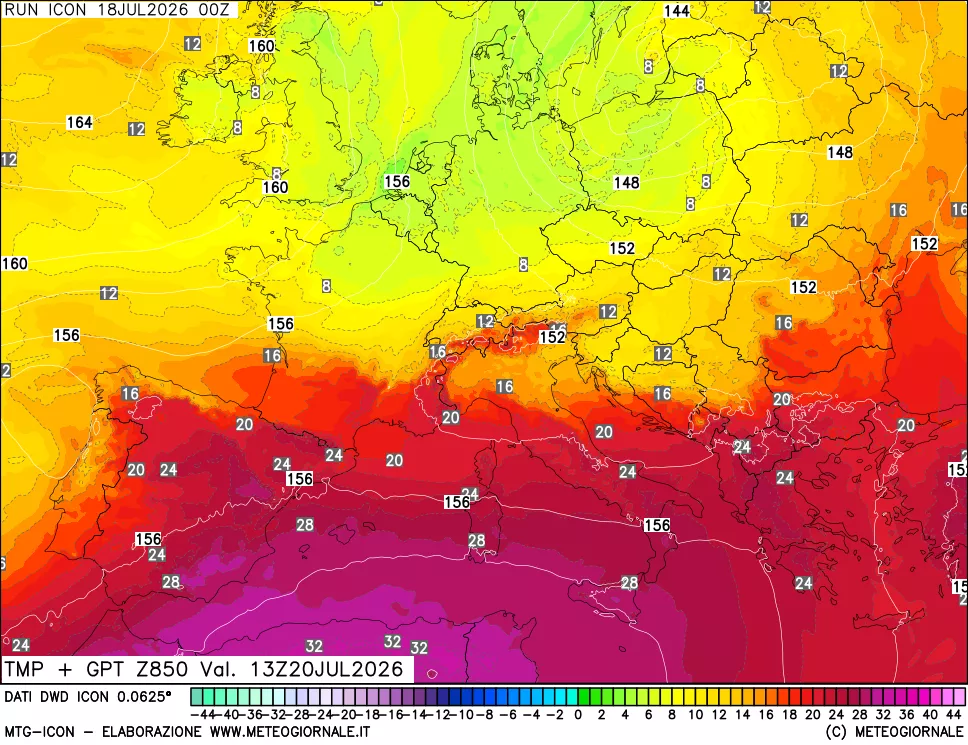 mappa 850 hPa Temp + GPT