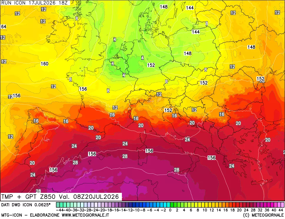 mappa 850 hPa Temp + GPT