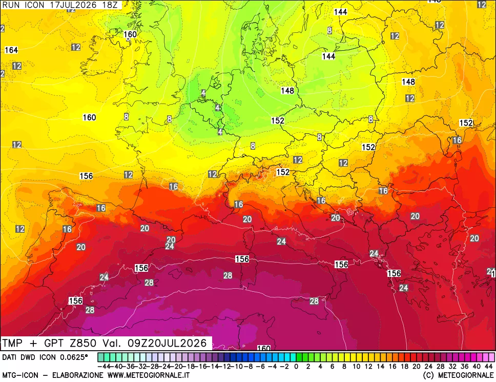 mappa 850 hPa Temp + GPT