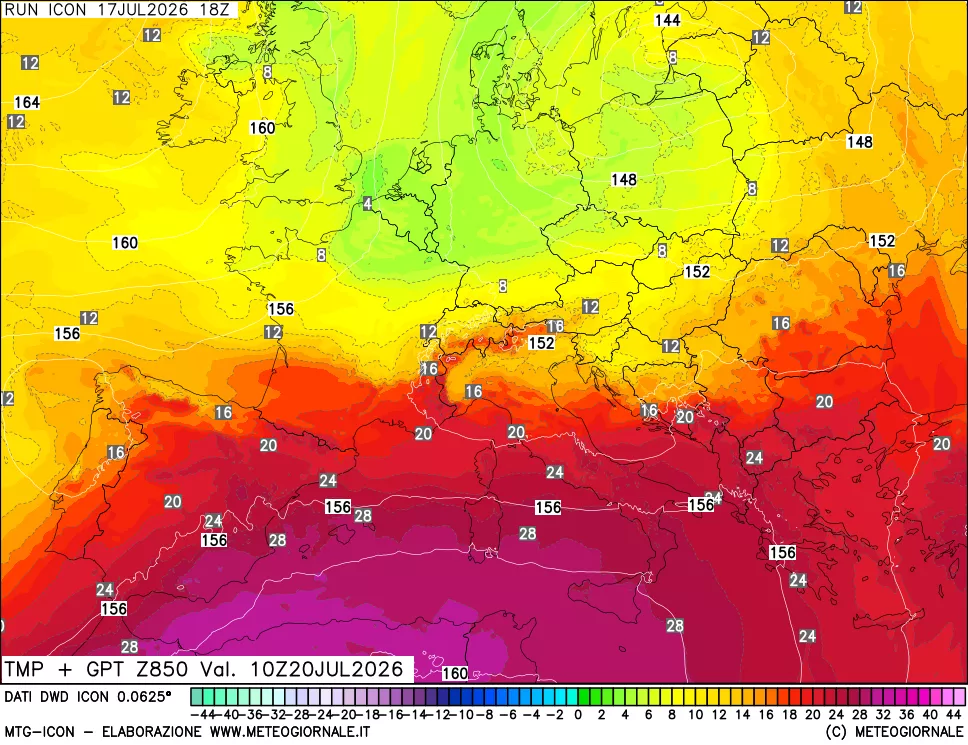 mappa 850 hPa Temp + GPT