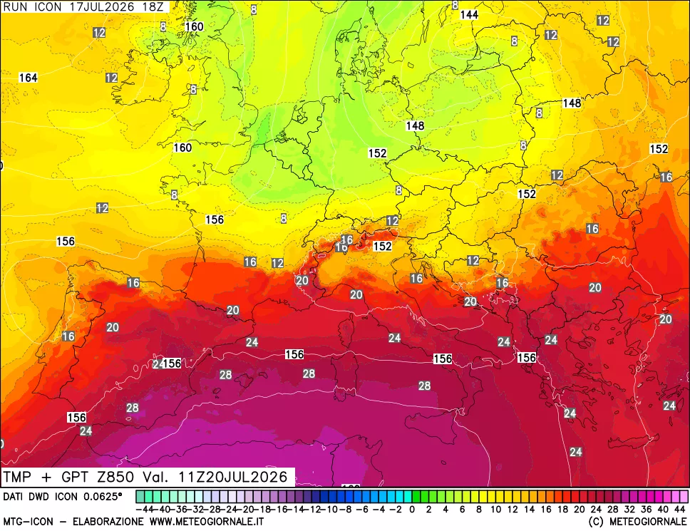 mappa 850 hPa Temp + GPT