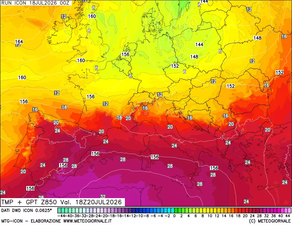 mappa 850 hPa Temp + GPT