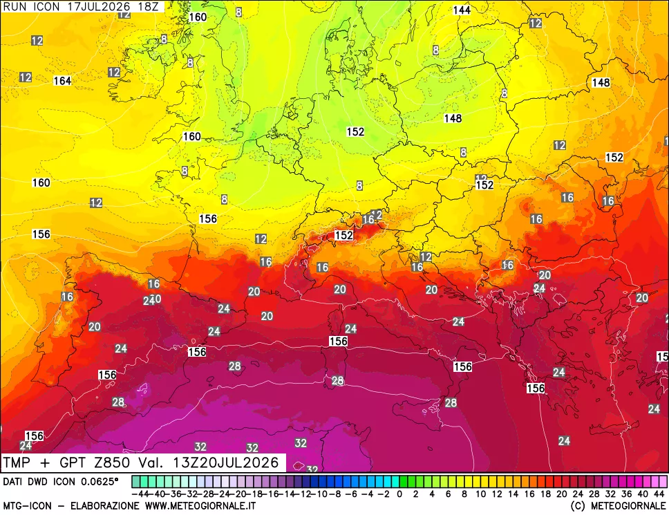 mappa 850 hPa Temp + GPT