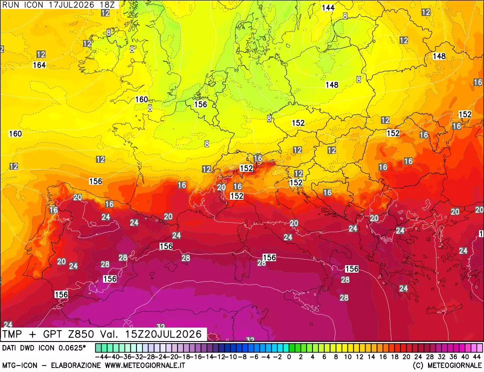 mappa 850 hPa Temp + GPT