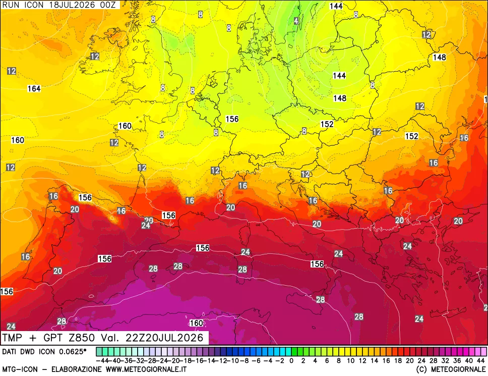 mappa 850 hPa Temp + GPT