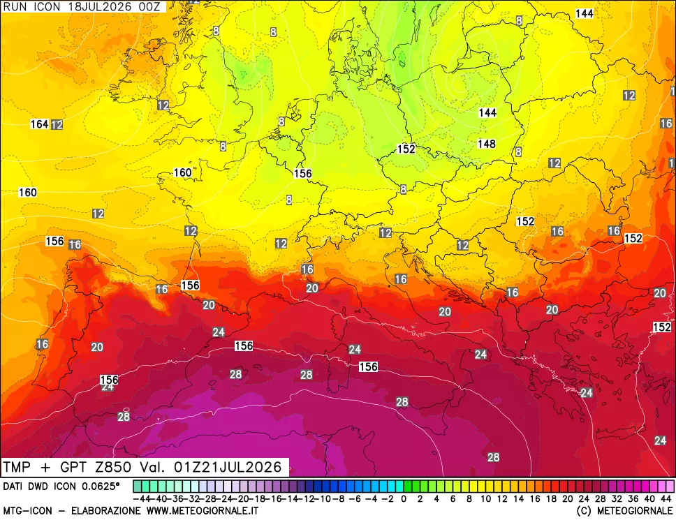 mappa 850 hPa Temp + GPT