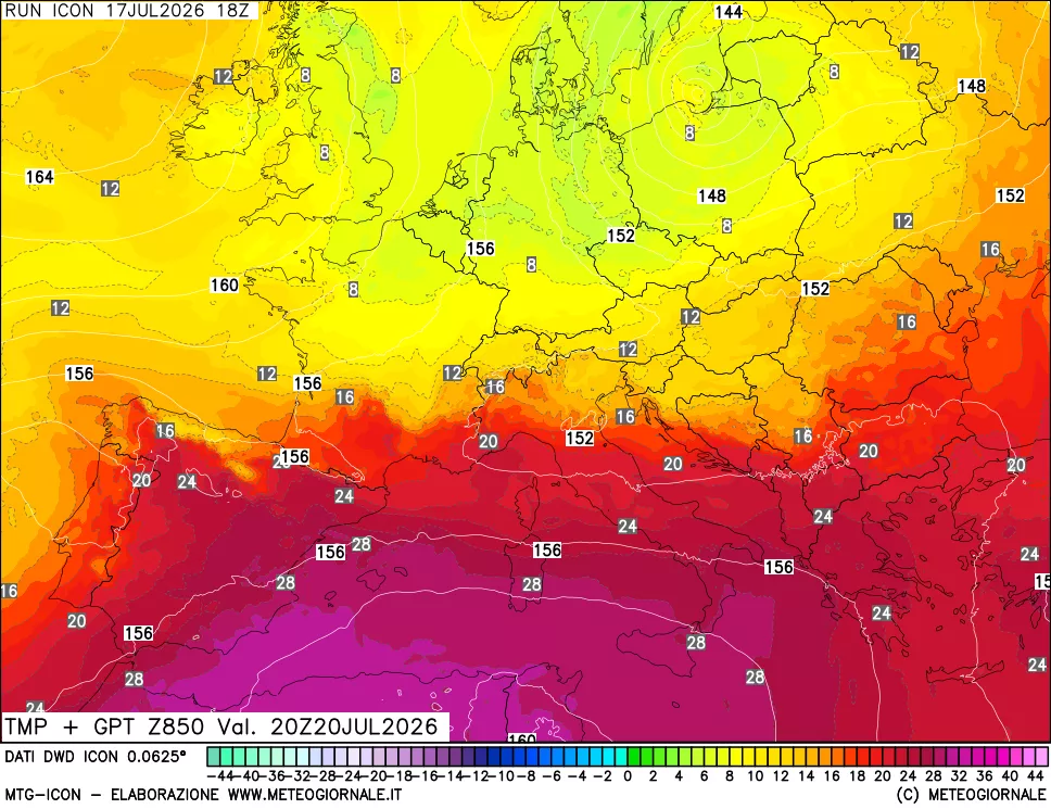 mappa 850 hPa Temp + GPT