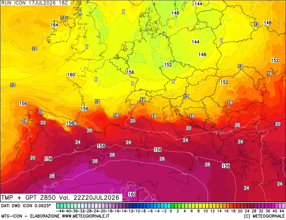 mappa 850 hPa Temp + GPT