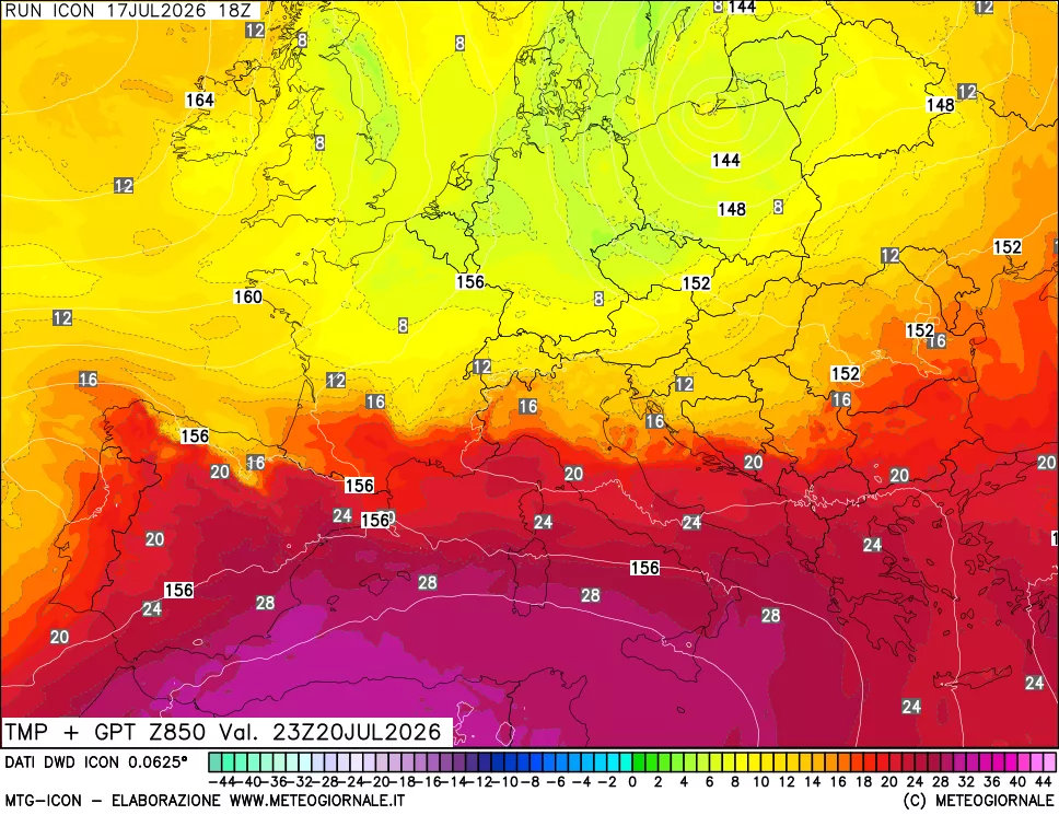 mappa 850 hPa Temp + GPT