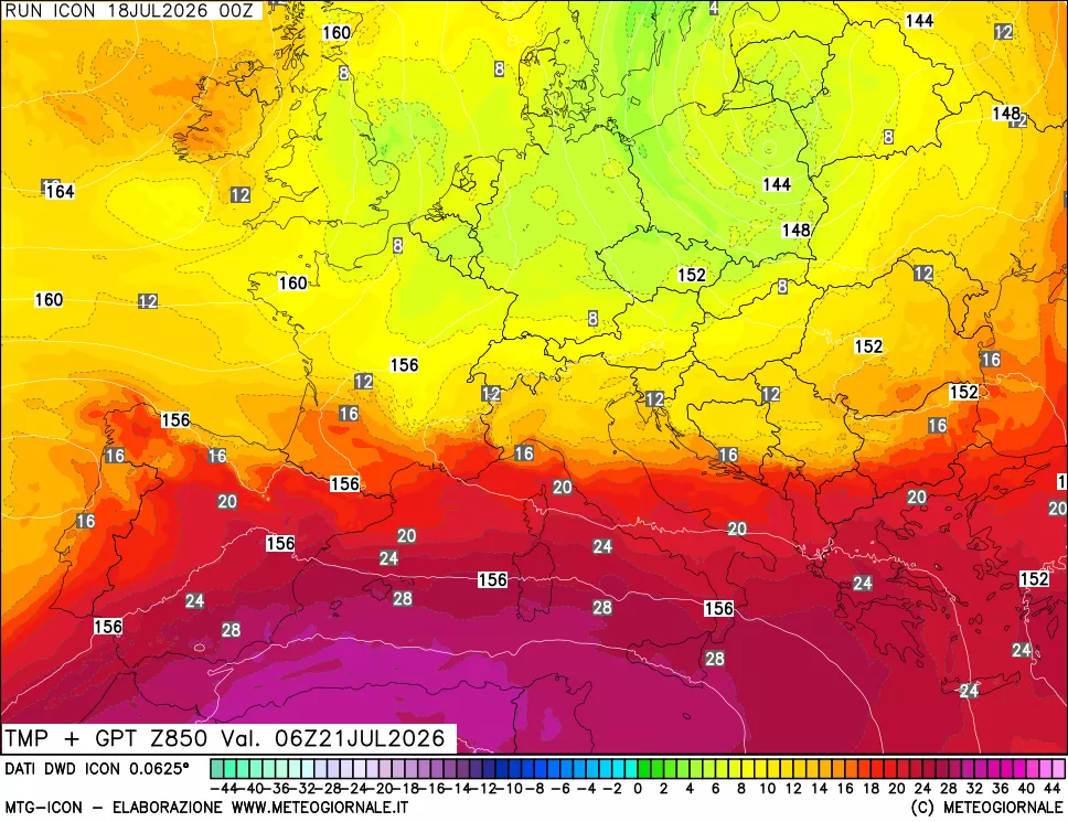 mappa 850 hPa Temp + GPT