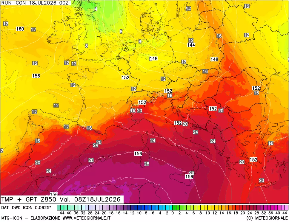mappa 850 hPa Temp + GPT