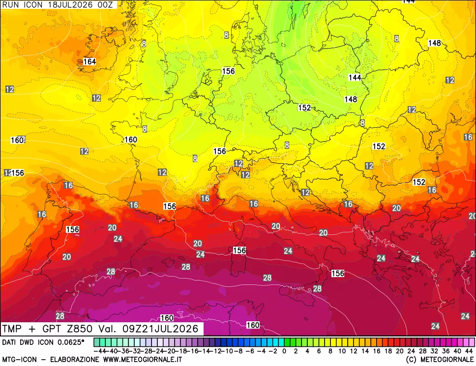 mappa 850 hPa Temp + GPT