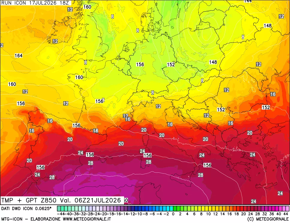 mappa 850 hPa Temp + GPT
