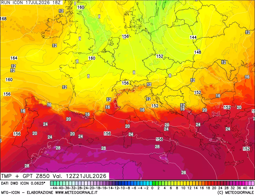 mappa 850 hPa Temp + GPT
