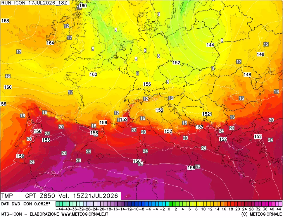 mappa 850 hPa Temp + GPT