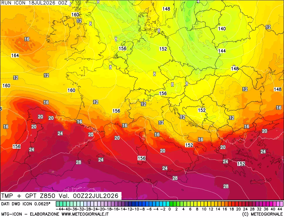 mappa 850 hPa Temp + GPT