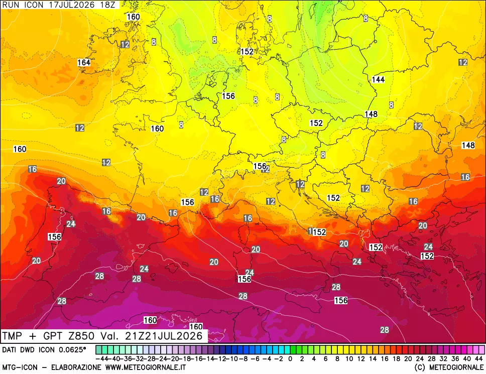 mappa 850 hPa Temp + GPT