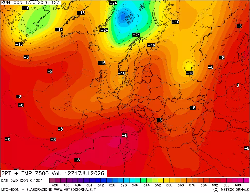 mappa 500 hPa GPT + Temp