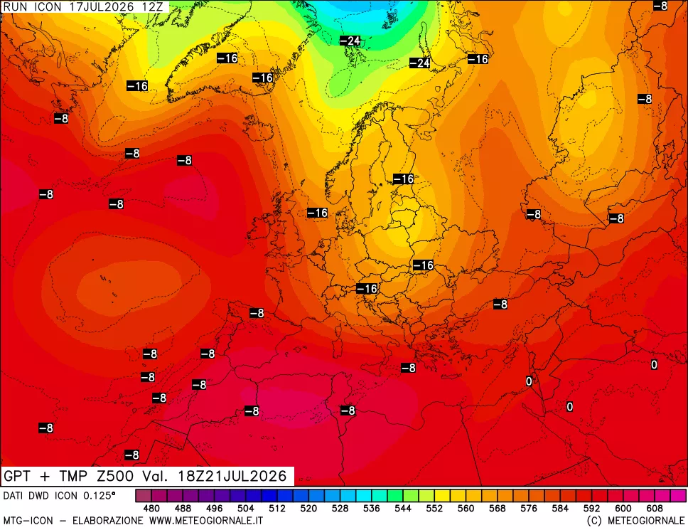 mappa 500 hPa GPT + Temp