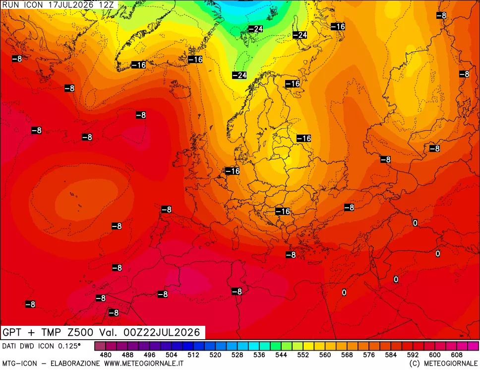 mappa 500 hPa GPT + Temp