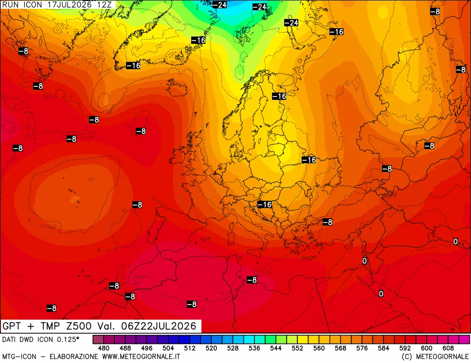 mappa 500 hPa GPT + Temp