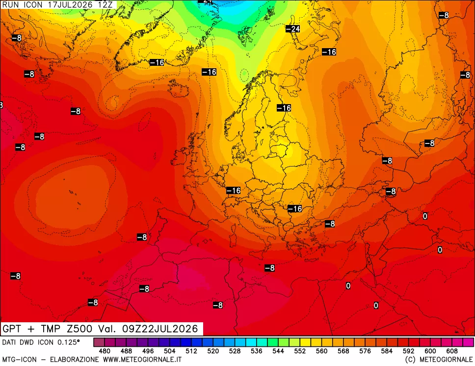 mappa 500 hPa GPT + Temp