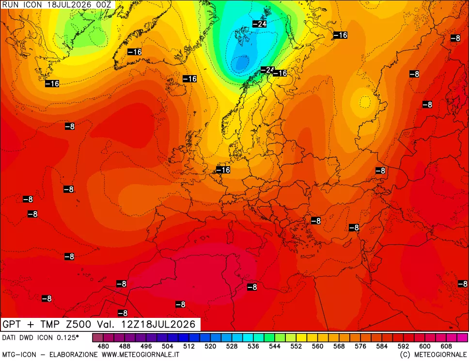 mappa 500 hPa GPT + Temp