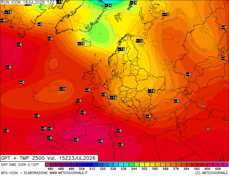 mappa 500 hPa GPT + Temp