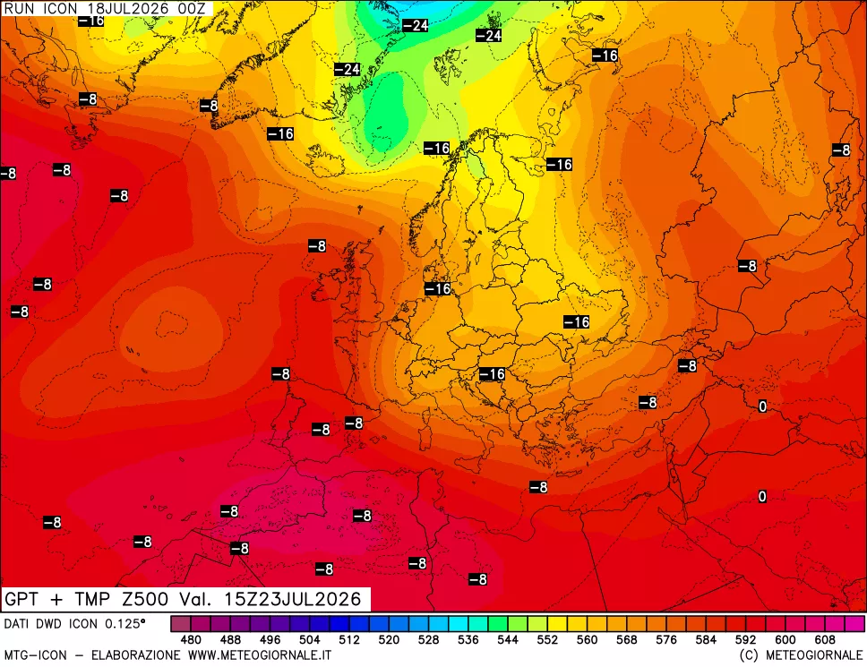 mappa 500 hPa GPT + Temp