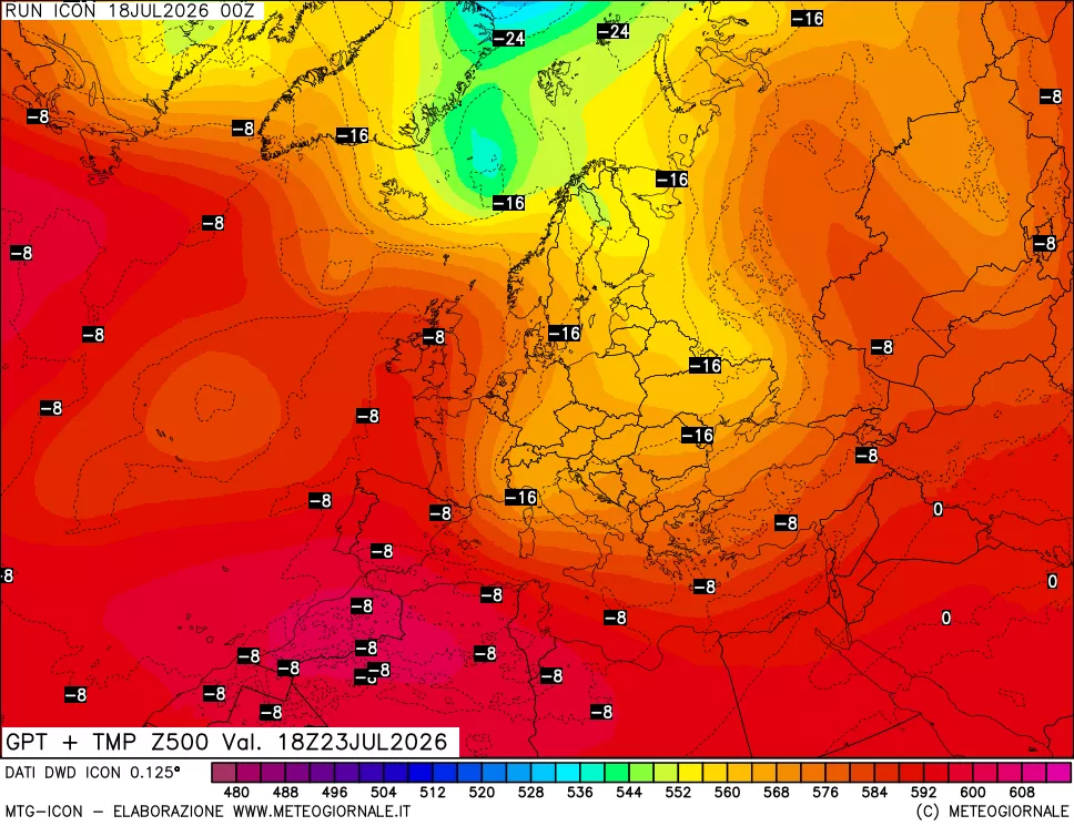 mappa 500 hPa GPT + Temp