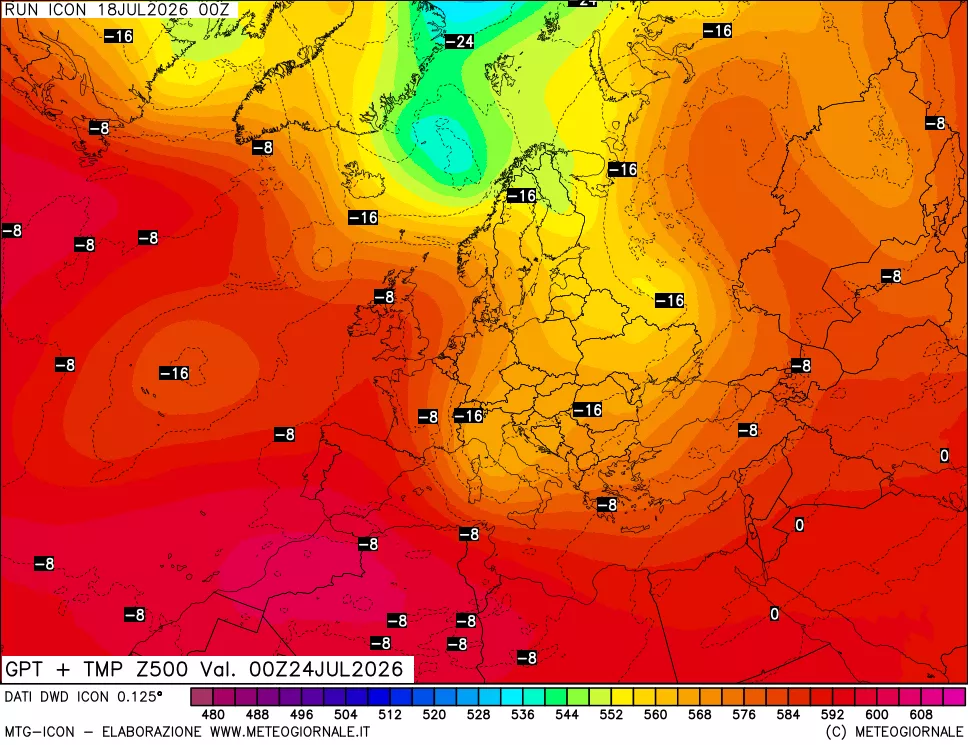 mappa 500 hPa GPT + Temp