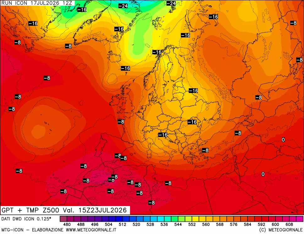 mappa 500 hPa GPT + Temp