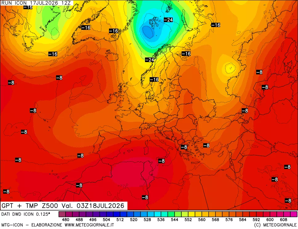 mappa 500 hPa GPT + Temp