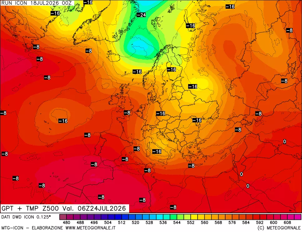 mappa 500 hPa GPT + Temp