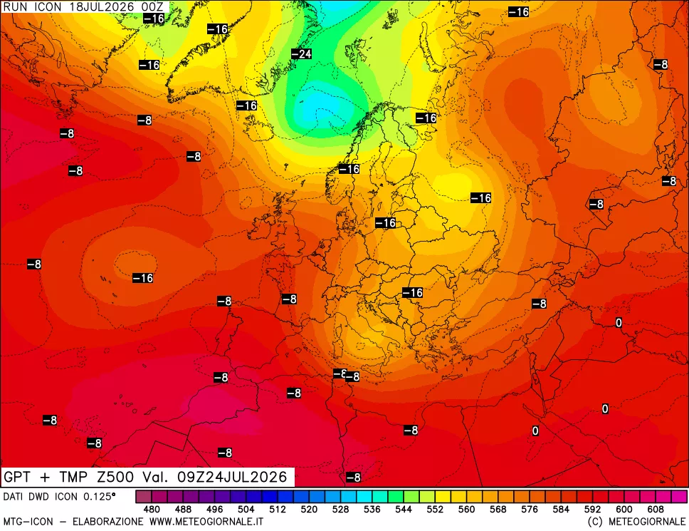 mappa 500 hPa GPT + Temp