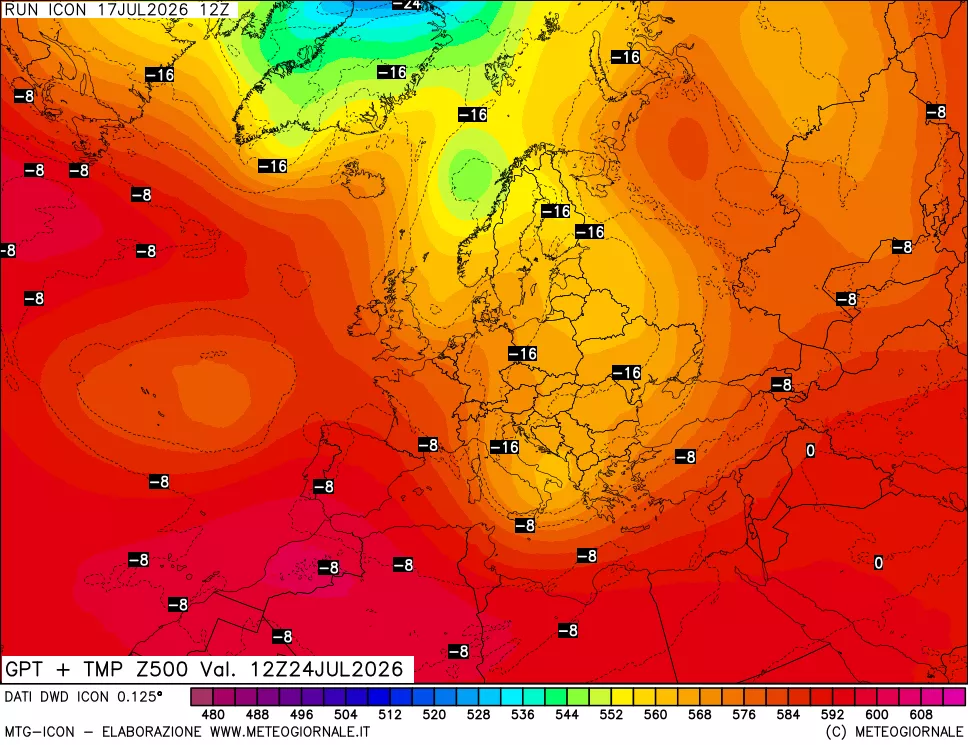 mappa 500 hPa GPT + Temp