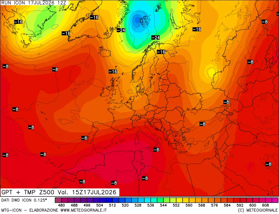 mappa 500 hPa GPT + Temp