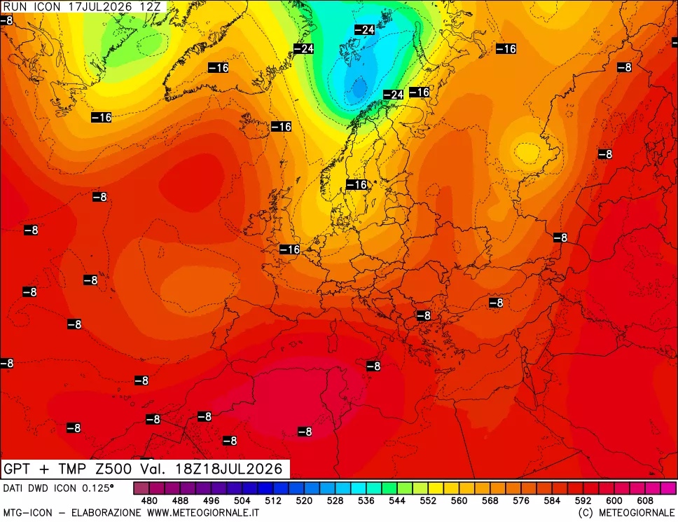 mappa 500 hPa GPT + Temp